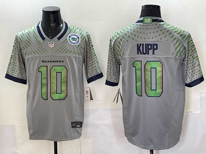 Men 2025 Seattle Seahawks #10 Kupp Grey 5th generation Throwback Nike Limited NFL Jersey style 03